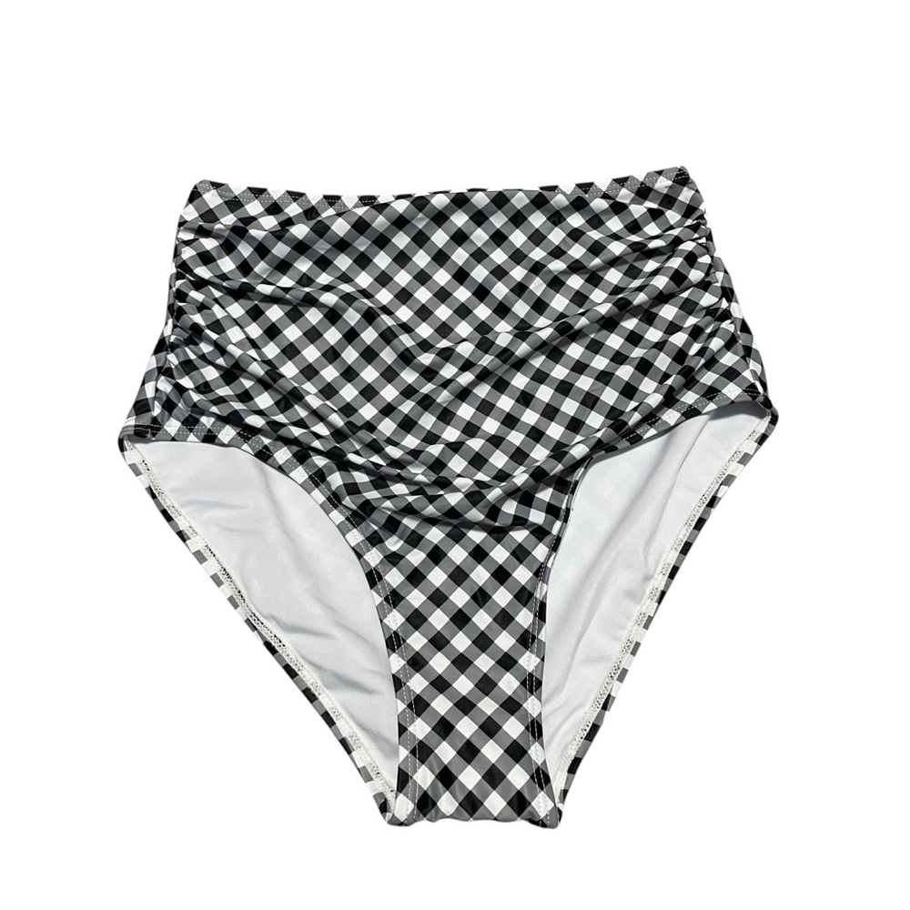 New Black White Gingham Plaid High Waist Swim Bottoms Size S